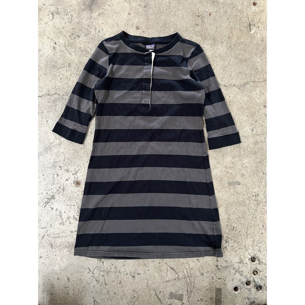 Patagonia Dress Womens Extra Small Black Gray Stripe 3/4 Sleeve Organic‎ Cotton